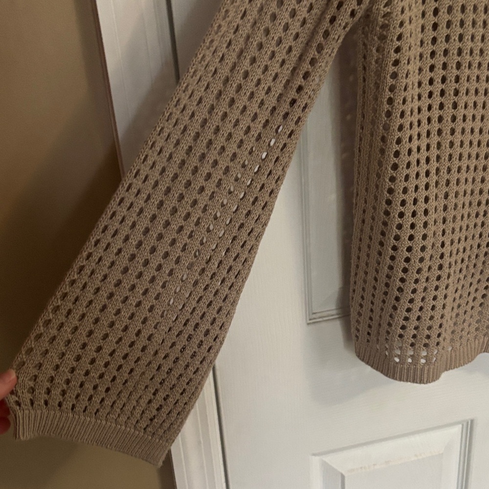 Zenana Outfitters Open-Knit Scoop Neck Sweater in Taupe - Picture 5 of 7